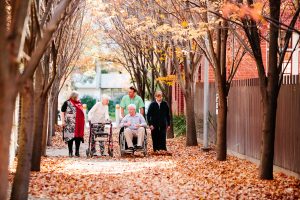 a group of residents taking a stroll down the street