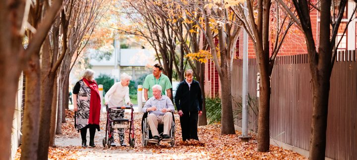 a group of residents taking a stroll down the street